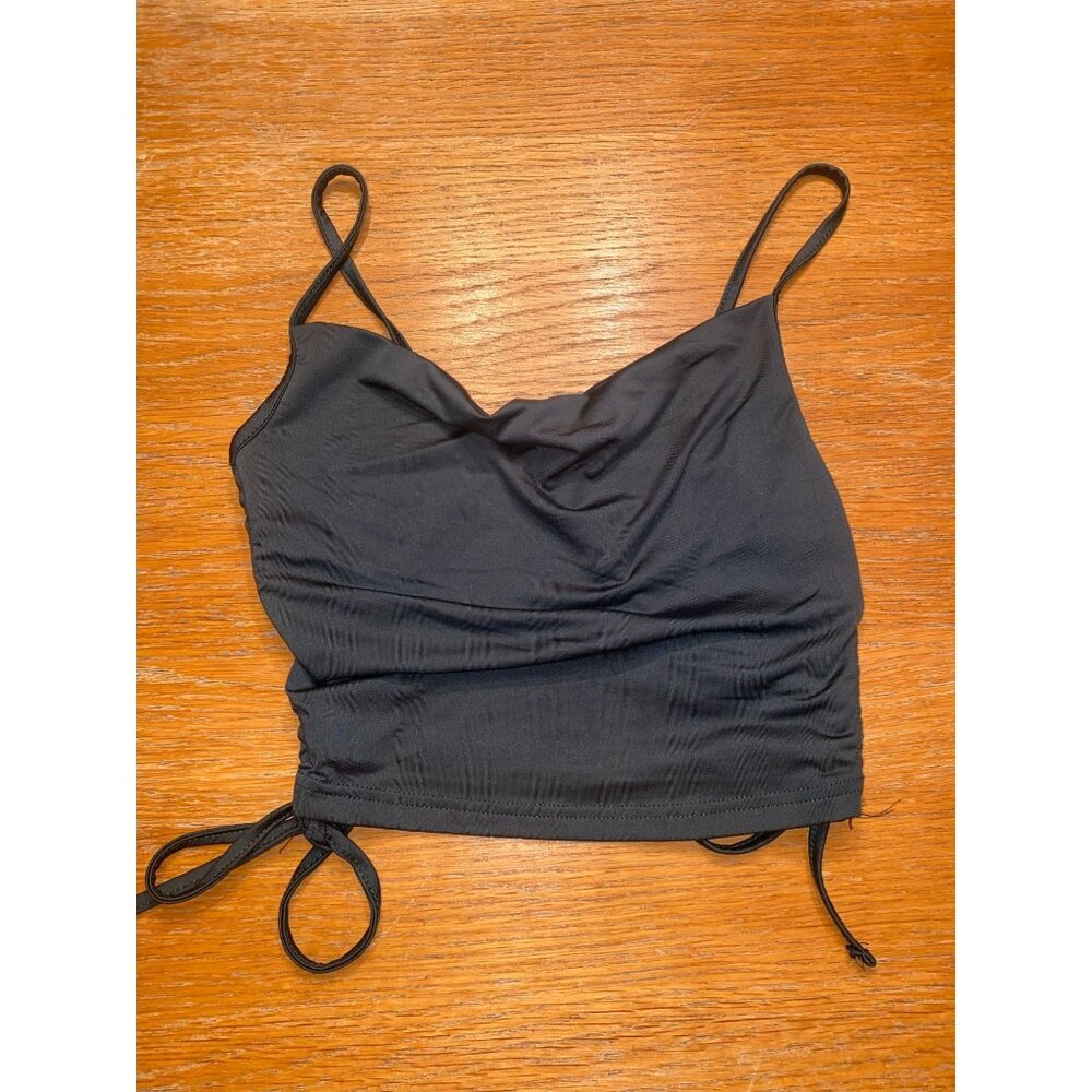 Green Adjustable Ruched Crop Top With Spaghetti Straps